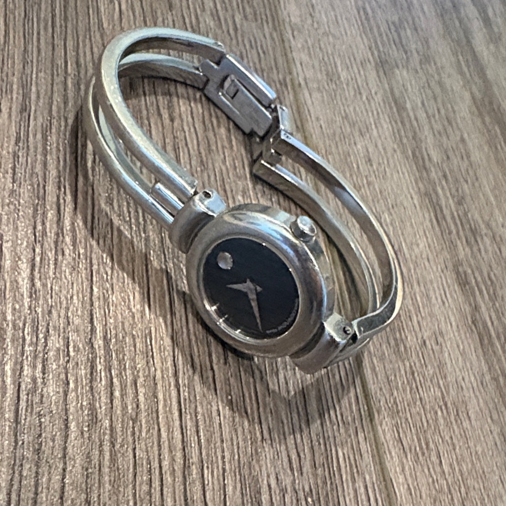 Movado Silver Bracelet Watch with Black Dial